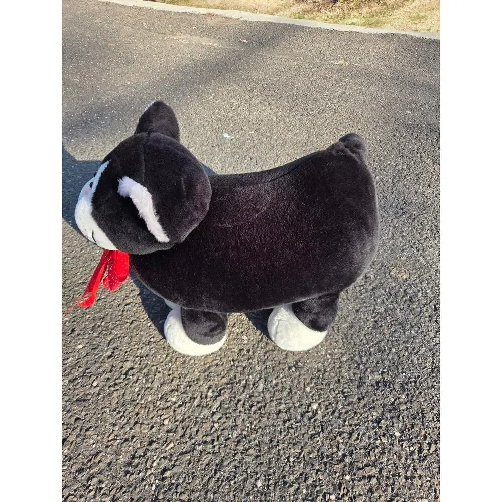 Vin CAT FOOT STOOL Black & White Plush Cat with Red Polka Dot Bow